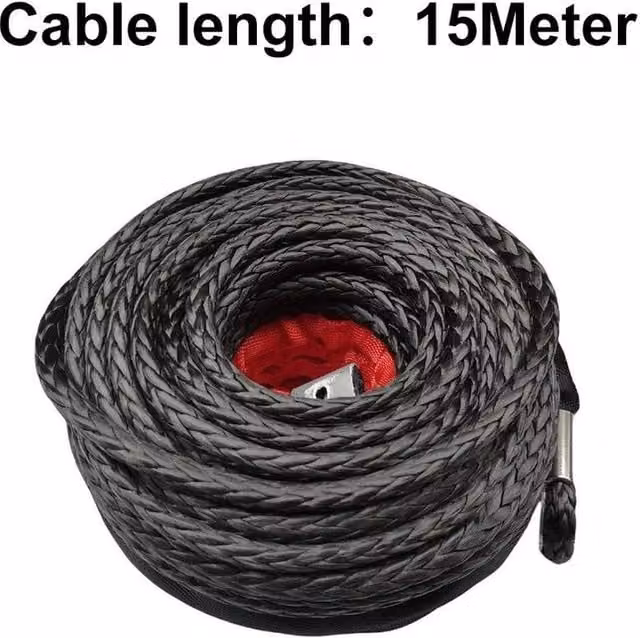 SPETLEK 20500lbs Dyneema Winch Rope with Hook, Black, 8 mm x 15 m – 1