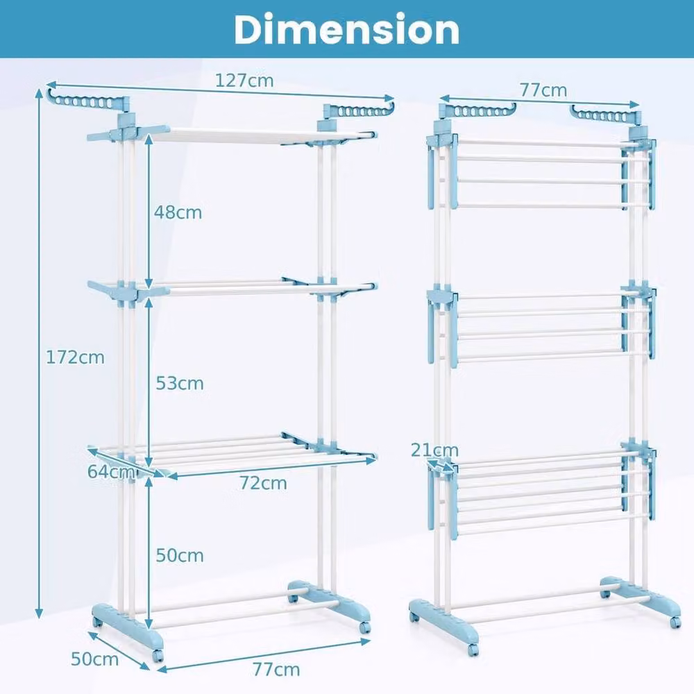 KORVIXA Foldable Clothes Drying Rack with Hanger Holders in White, Width: 100 cm – 2