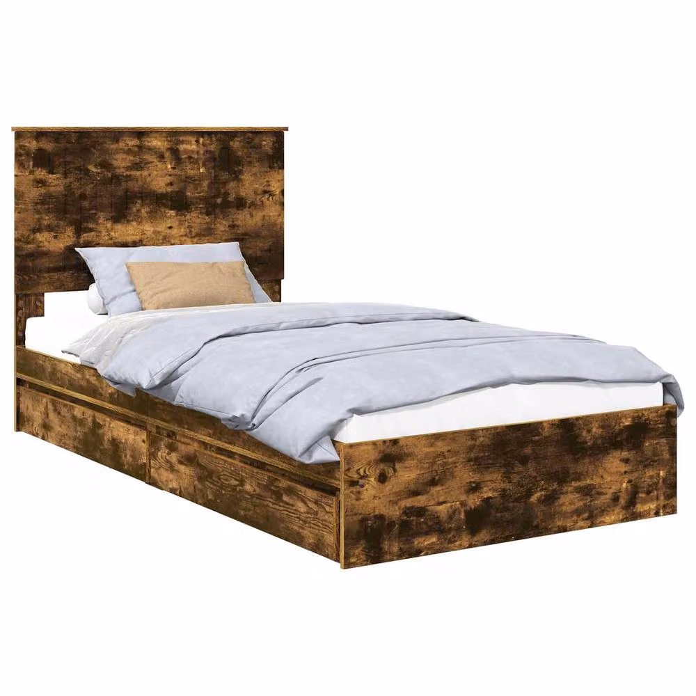Berkfield Home Modern Storage Bed with Drawer in Smoked Oak Brown, W/D/H: 100 x 200 cm – 2