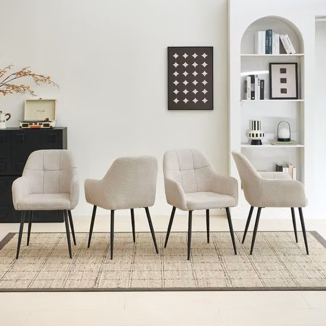 SONARA Set of 4 Ergonomic Modern Dining Chairs in Beige Chenille Fabric – 1