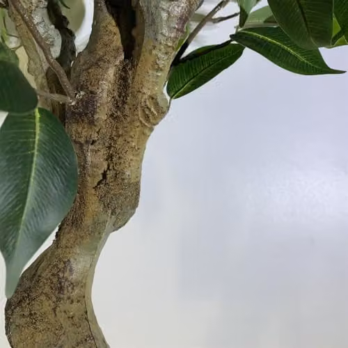 Leaf Realistic Artificial Ficus Tree with Gold Planter in Green, Height: 100 cm – 2