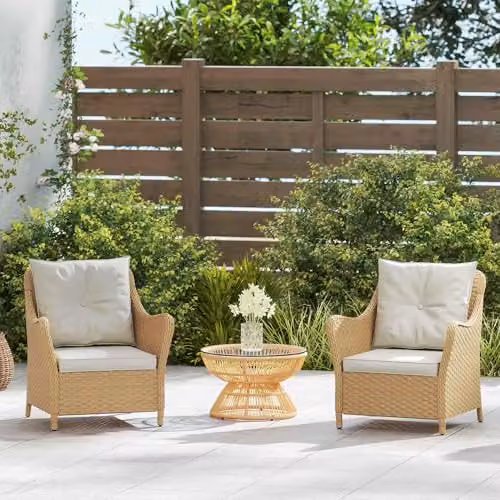 Outsunny Set of 2 Beige Rattan Garden Chairs with Cushions – 5