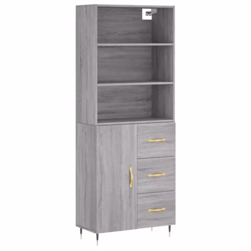 vidaXL Modern Grey Sonoma Highboard with Hinged Doors and Internal Shelves, W/D/H: 69.5 x 34 x 180 cm – 1