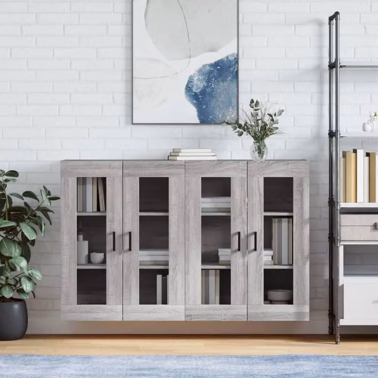 Berkfield Home Set of 2 Wall Mounted Cabinets in Grey Sonoma with Glass Doors