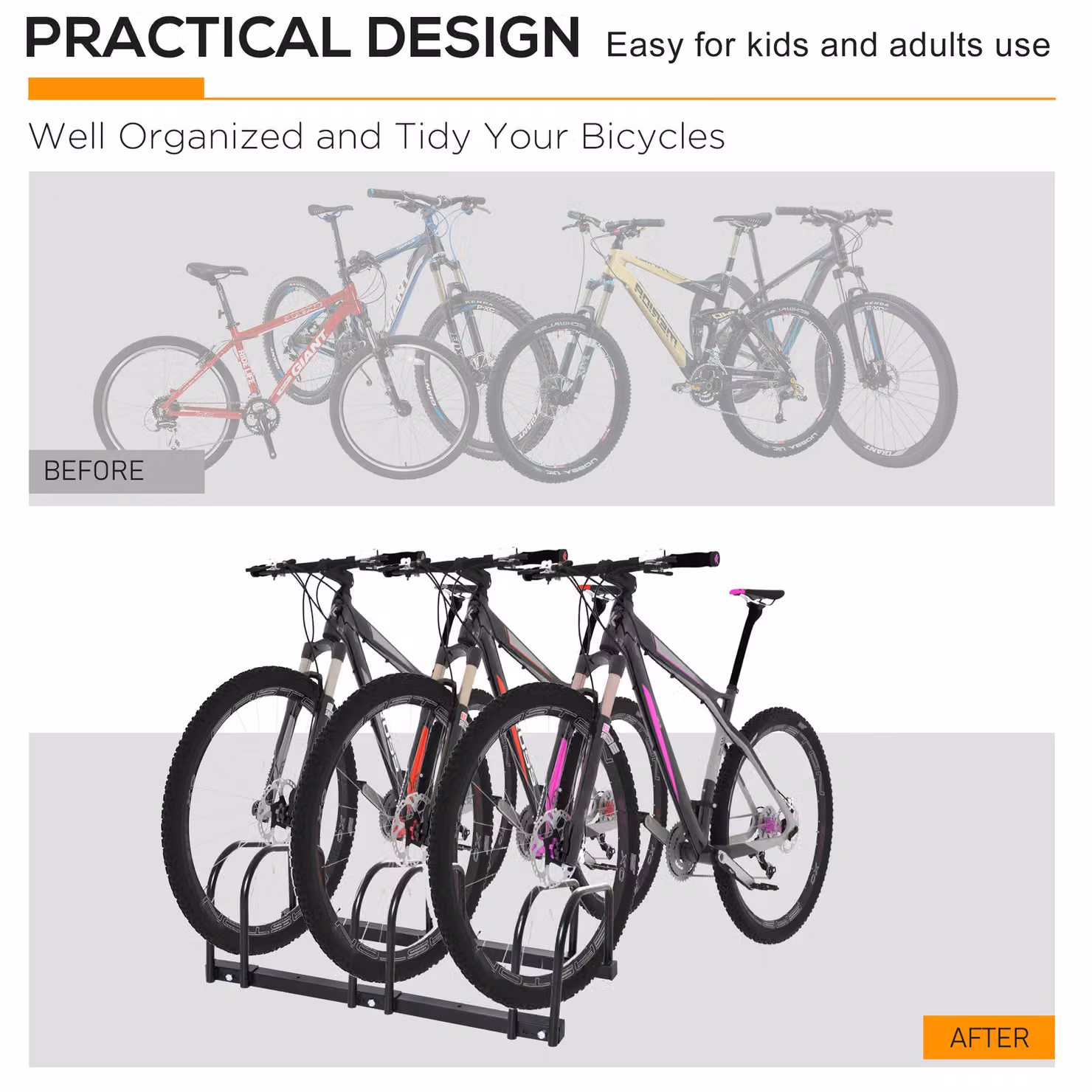 HOMCOM Black Bicycle Storage Stand for Floor or Wall Mounting, W: 33 cm, D: 76 cm, H: 27 cm – 5
