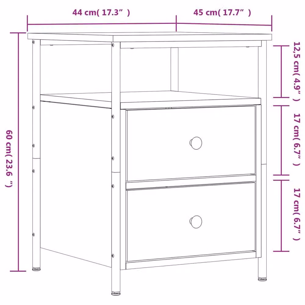 Berkfield Home Grey Sonoma Bedside Cabinet W/D/H: 44 x 45 x 60 cm – 4