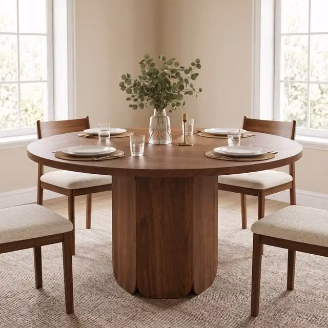 STILVORA Round Minimalist Dining Table in Brown, Diameter: 120 cm, Height: 75 cm