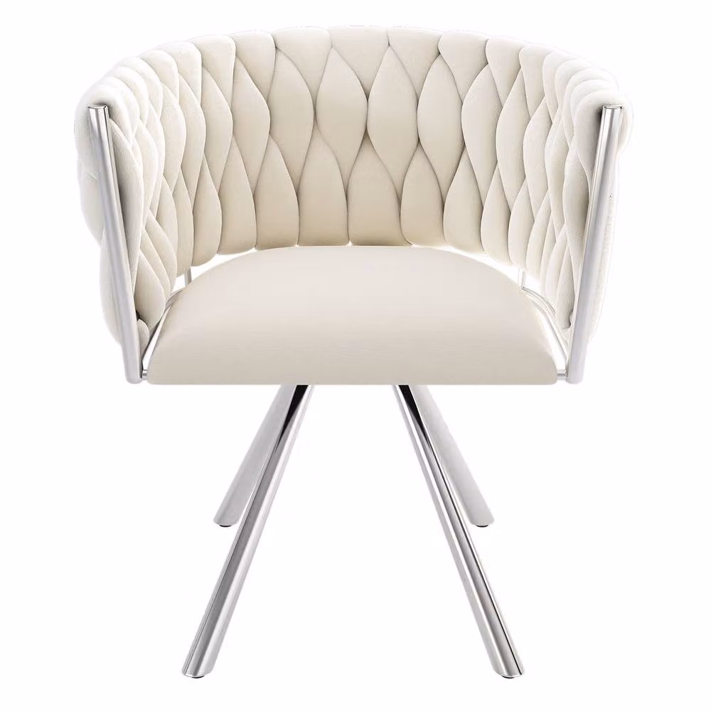 Merax Set of 6 Beige Velvet 360-Degree Swivel Dining Chairs with Metal Legs – 4