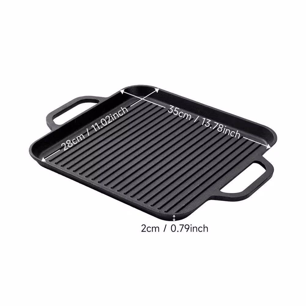 Kelvenix Non-Stick Cast Iron Grill Griddle Skillet Pan with Double Handles, Black, W: 35 cm, D: 28 cm, H: 2 cm – 2