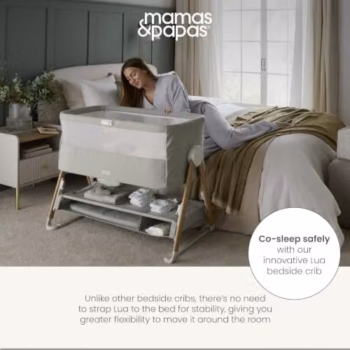Mamas & Papas Lua Bedside Crib with Drop-down Side and Mattress, Beige – 7