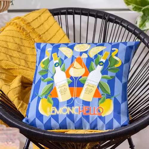 Riva Home Limoncello Abstract Outdoor Cushion, Blue and Orange, W/D/H: 43 x 43 x 43 cm