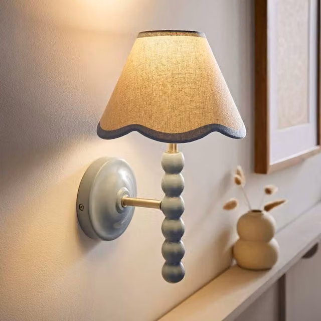 ValueLights Bobbins Pastel Wall Light with Trim Scallop Shade in Powder Blue