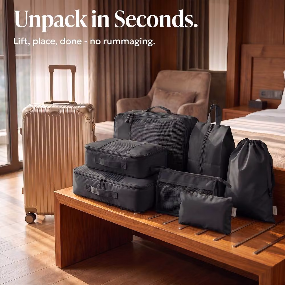 Lugg 8 Set Compression Packing Cubes Suitcase Organiser Set in Black – 7