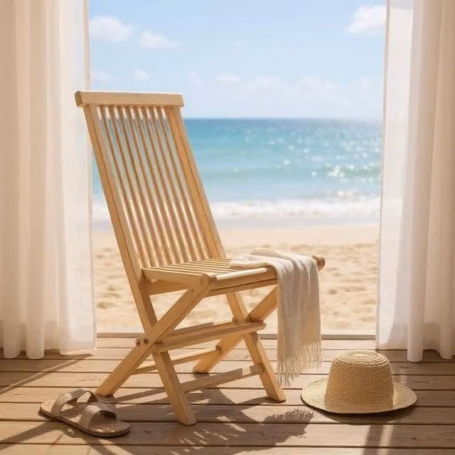 EONLION Brown Teak Wood High Back Folding Garden Chair – 1