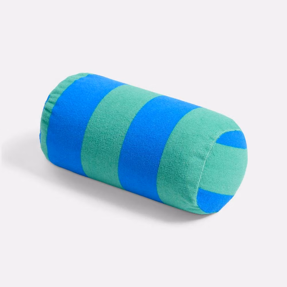 OHS Green and Multicolour Striped Microfibre Quick-Drying Beach Towel and Inflatable Bolster Pillow Set with Bag – 4