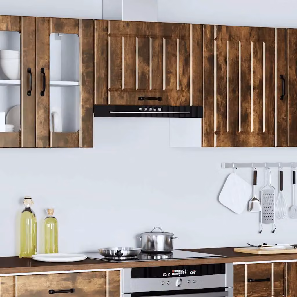 Berkfield Home Lucca Kitchen Wall Cabinet in Smoked Oak Brown with Glass Doors – 3