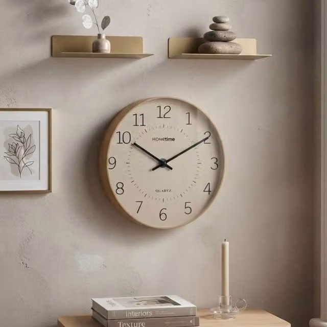 Garden Greatness Oversized Circular Quartz Wall Clock in Beige and Multicolour, Diameter: 50.5 cm