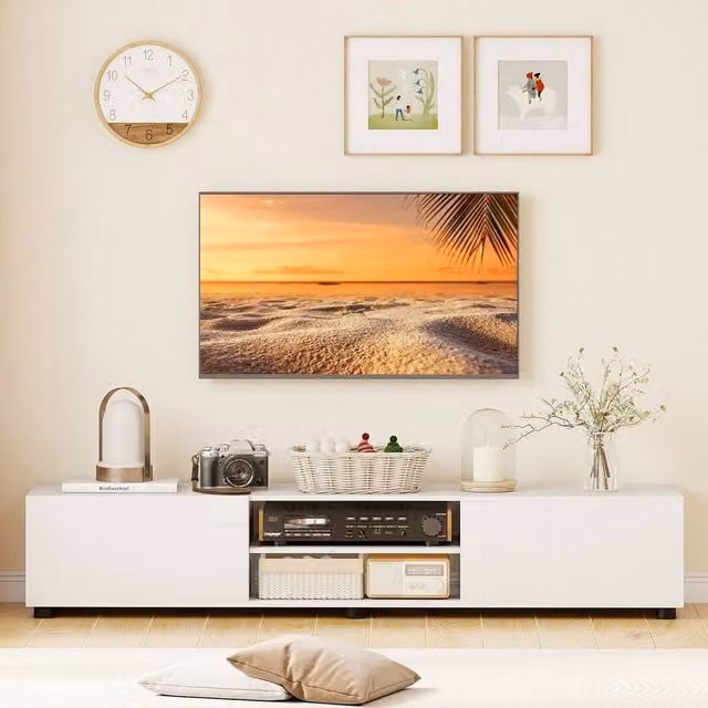 SPETLEK Industrial Large Television Cabinet with Open Shelves in White – 1