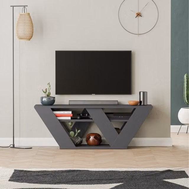Decortie Pipralla Modern Multimedia Centre TV Unit with Shelves in Anthracite Grey, Width: 110 cm – 1
