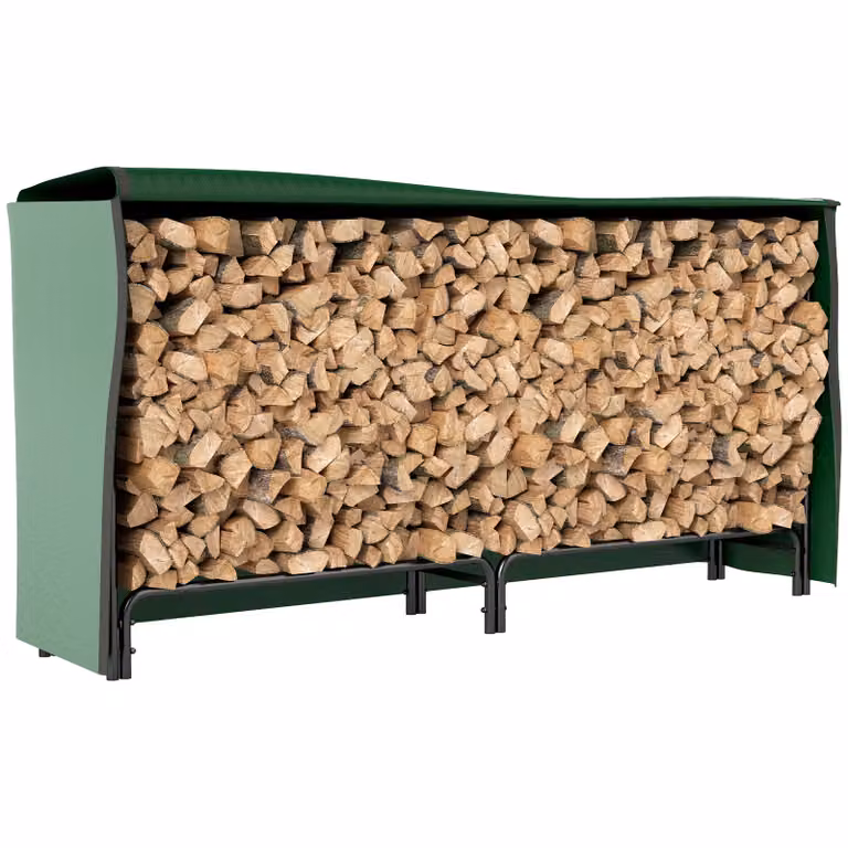 OUTSUNNY Metal Firewood Rack and Log Holder in Dark Green, W/D/H: 200 x 36 x 99 cm