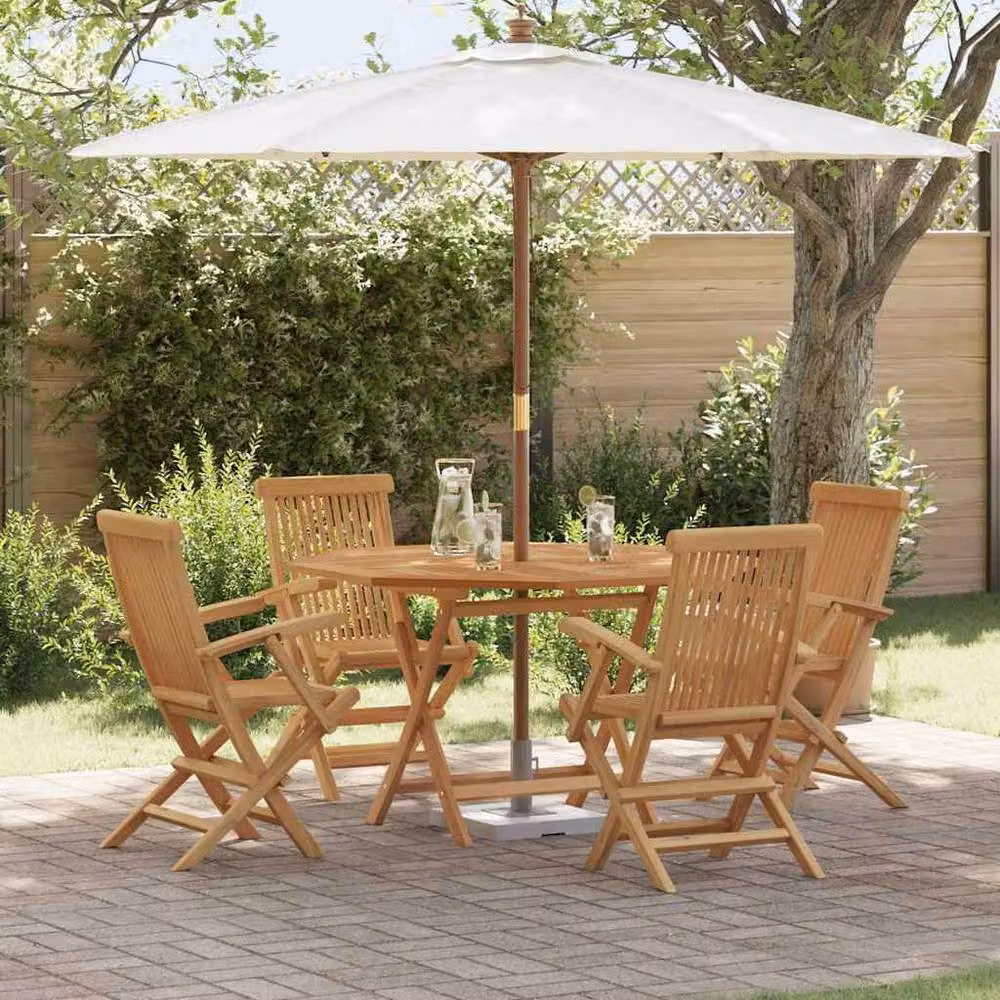 Berkfield Home Modern 5 Piece Garden Dining Set in Brown Solid Teak and Acacia Wood – 2