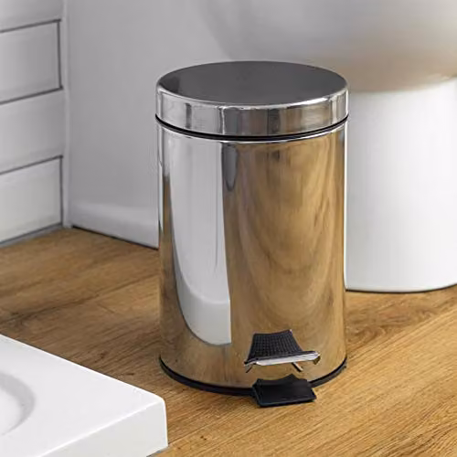Harbour Housewares 3L Silver Stainless Steel Round Pedal Bin with Removable Inner Bucket – 2