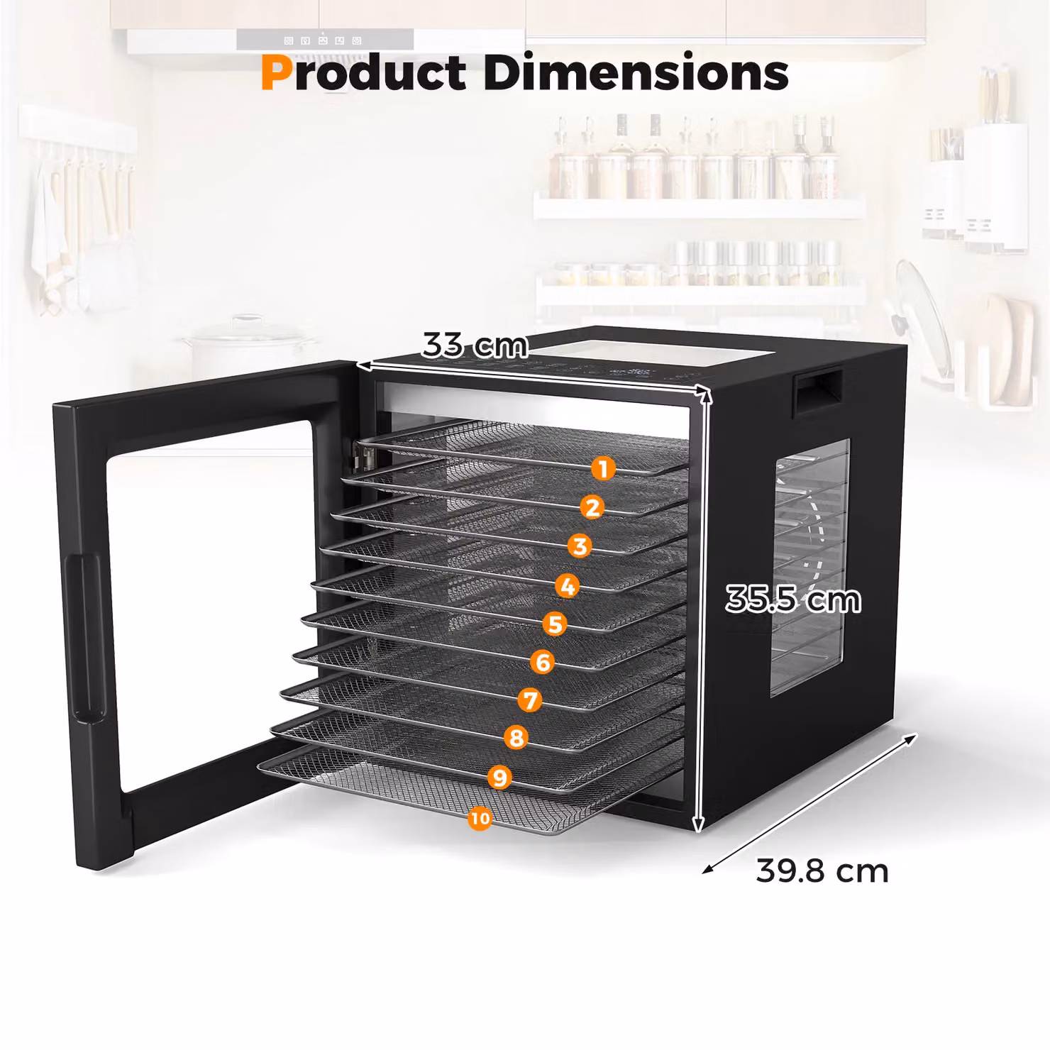 Gymax Food Dehydrator with 10 Stainless Steel Trays and 10 Presets in Black – 2