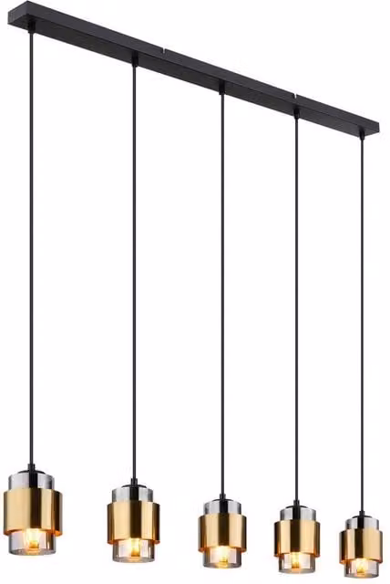 Netlighting Milley Bar Pendant Ceiling Light in Black with Grey Glass Shades, 5x E27 – 1