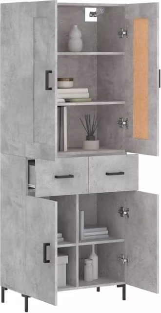 Berkfield Home Highboard in Concrete Grey, W/D/H: 69.5 x 34 x 180 cm – 1