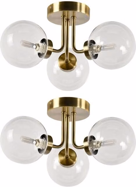 First Choice Lighting Dore Set of 2 Antique Brass Ceiling Lights with Transparent Glass Shades in Bronze