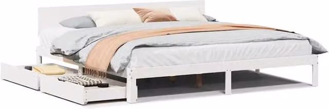 Berkfield Home Super King Bed Frame with Drawers in White Rustic Pine Wood, W/D/H: 180 x 200 x 69.5 cm