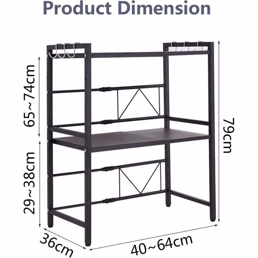 Nordara 3 Tier Expandable Black Metal Kitchen Corner Microwave Rack and Storage Stand – 2