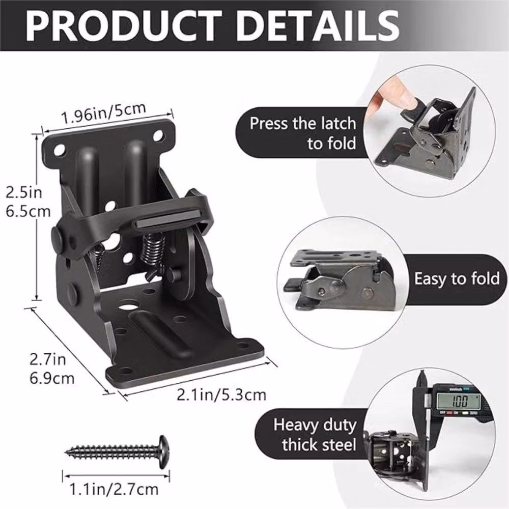 Nordara Set of 4 Black Steel 90 Degree Self-Locking Folding Table Leg Bracket Hinges – 2