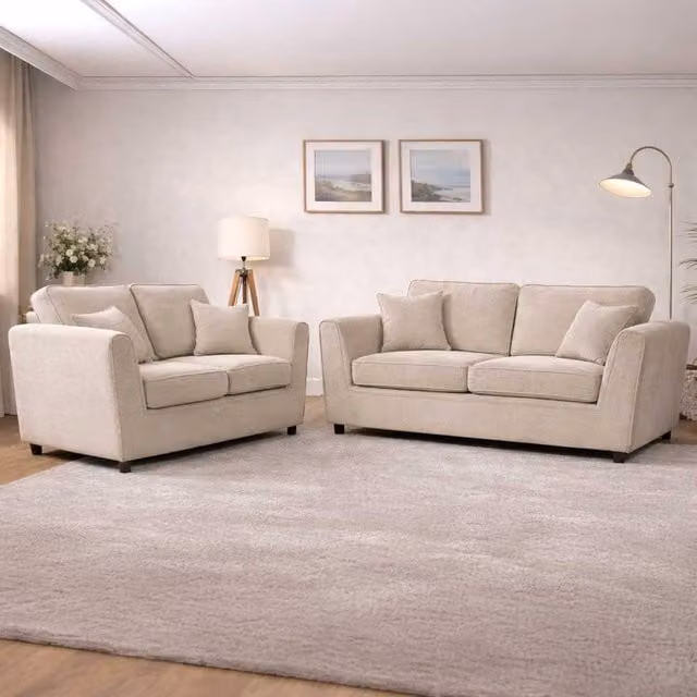 Furnishings For Less UK Ascot 3 + 2 Seater Sofa Set in Beige Chenille Fabric – 1
