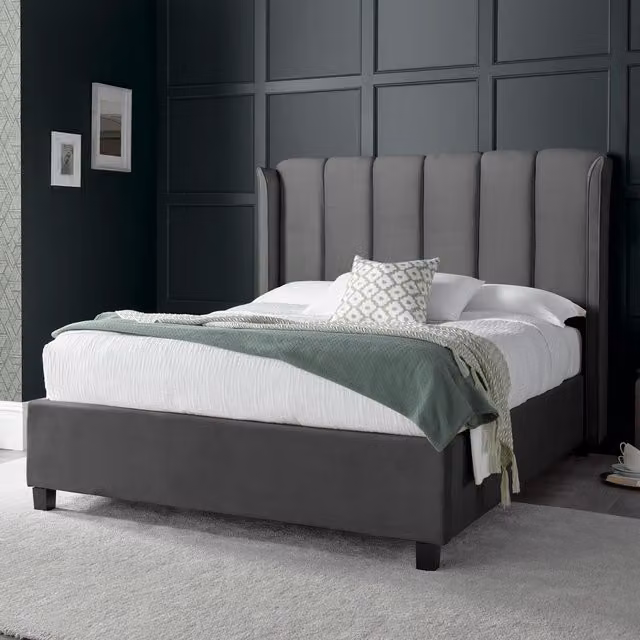 Rest Relax Aimee Grey Velvet Upholstered Ottoman Bed, W/D/H: 180 x 200 cm