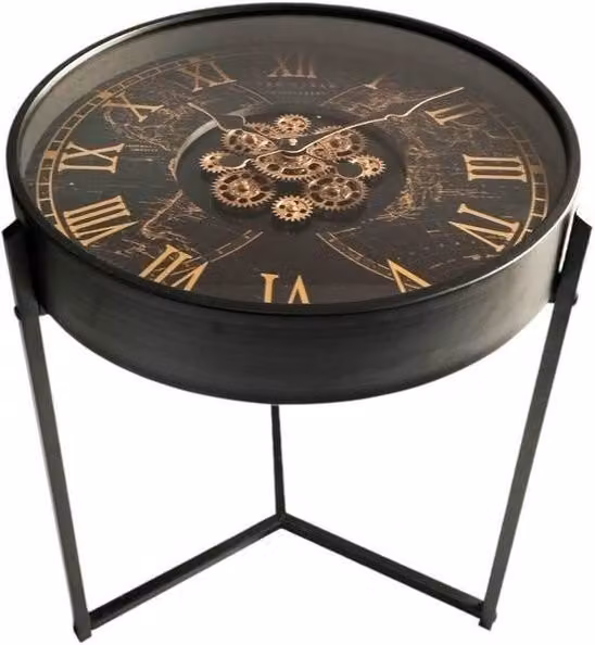 Minster Gear Clock Tabletop Table in Black, W: 55 cm, D: 49 cm, H: 59 cm – 1