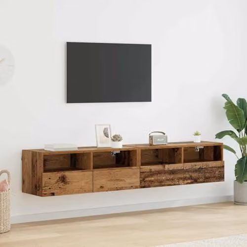 vidaXL Set of 2 Modern Wall-Mounted TV Cabinets in Brown Old Wood Finish – 2