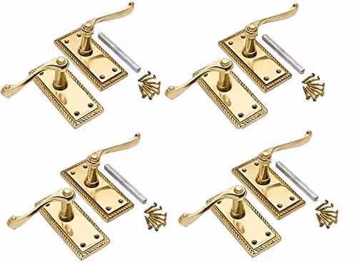 Golden Grace Georgian Lever Latch Door Handles, 4 Pairs, Polished Brass Gold