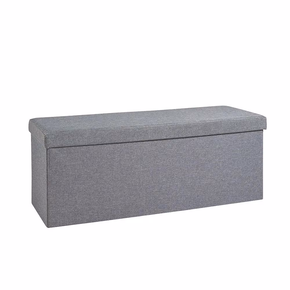 Home Source Extra Large Folding Fabric Ottoman Storage Chest in Grey, W: 100 cm, H: 38 cm, D: 38 cm – 3