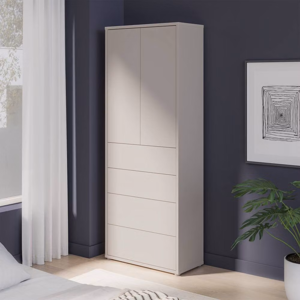 Furniture To Go Alice Springs Tall Cabinet with Push-Open Doors and 4 Drawers in Sand Beige – 3