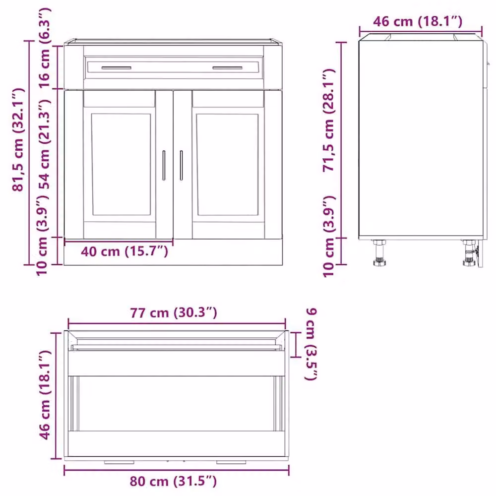 Berkfield Home Porto Kitchen Base Cabinet in Black Matt Engineered Wood W/D/H: 81.5 x 46 x 80 cm – 4