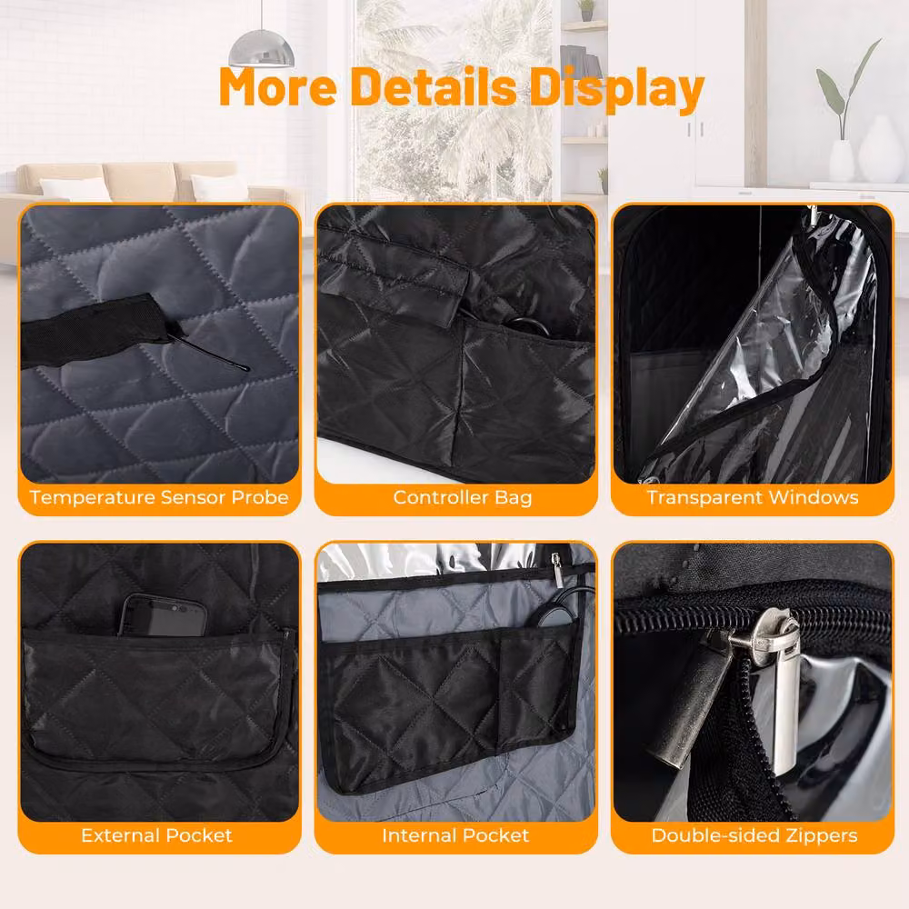 Costway Portable Far Infrared Sauna Box Full Body Sauna Tent with Remote Control, Black – 7