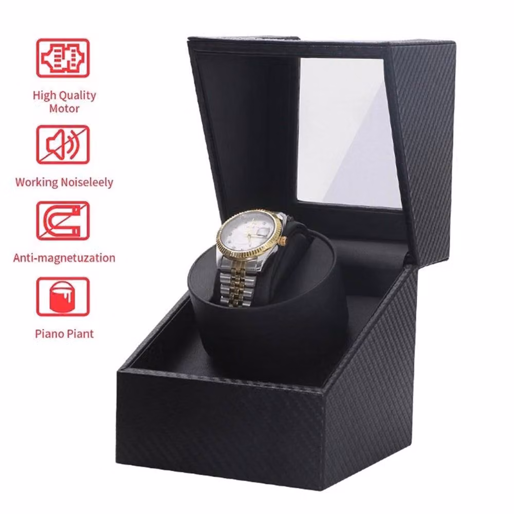 SPETLEK Single Automatic Watch Winder Display Case Rotating Storage Organizer in Black W: 24.0 cm, D: 12.0 cm – 3