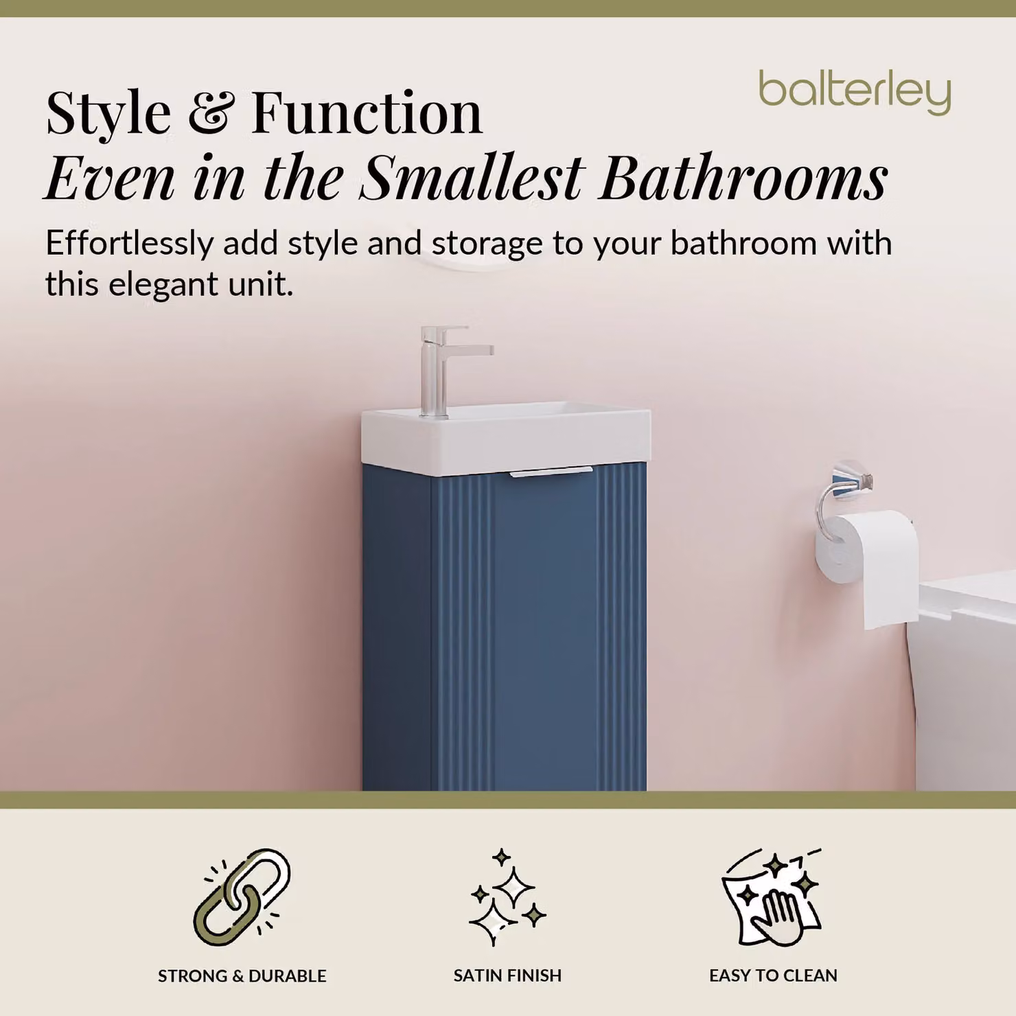 Balterley Retro Freestanding Bathroom Vanity Basin Unit in Satin Blue, Width: 40 cm – 2