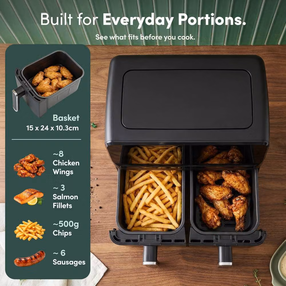 Keplin 9L Dual Zone Air Fryer with 8-in-1 Functions and Digital Display, Black – 8