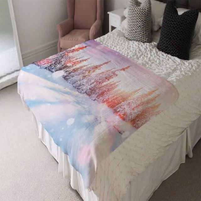Benjamin Tate Design LTD Mysterious Landscape Fluffy Soft Blanket in Pink and Multicolour