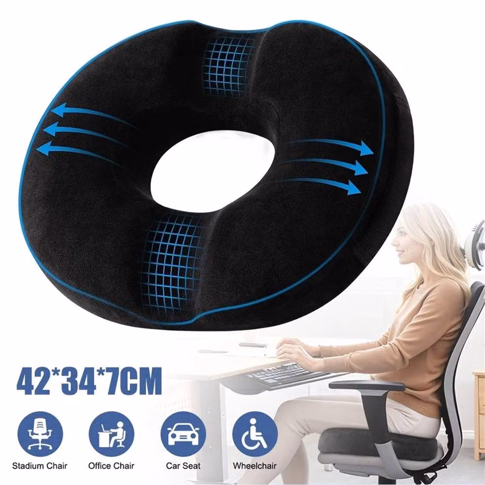 Nordara Coccyx Memory Foam Orthopaedic Seat Support Cushion in Black with Removable Velvet Cover, W: 45 cm, D: 30 cm – 6