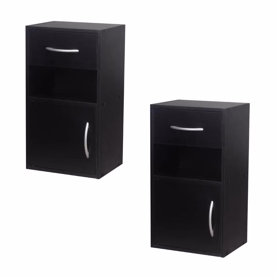 EONLION Set of 2 Modern Black Wooden Nightstands with Door and Drawer – 2
