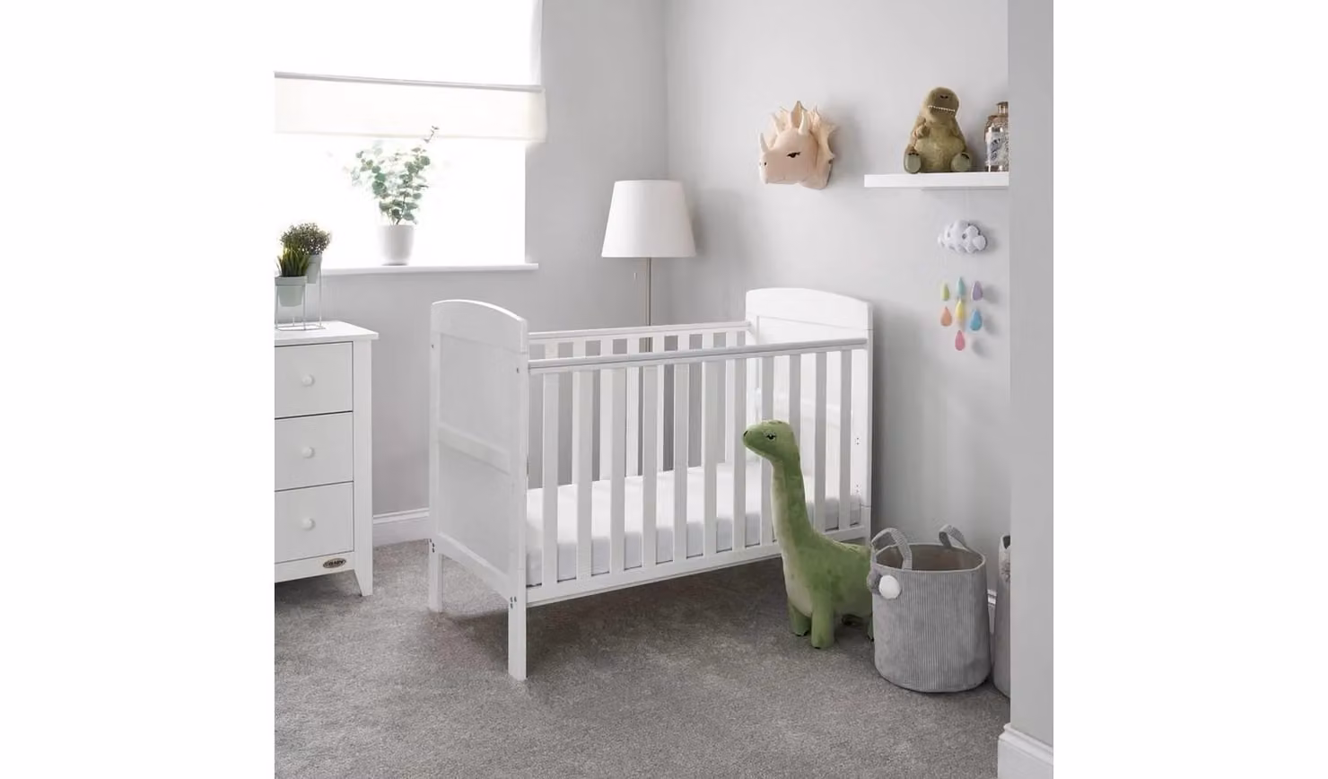 Obaby Grace Mini Cot Bed in White, Convertible Solid Wood Nursery Crib