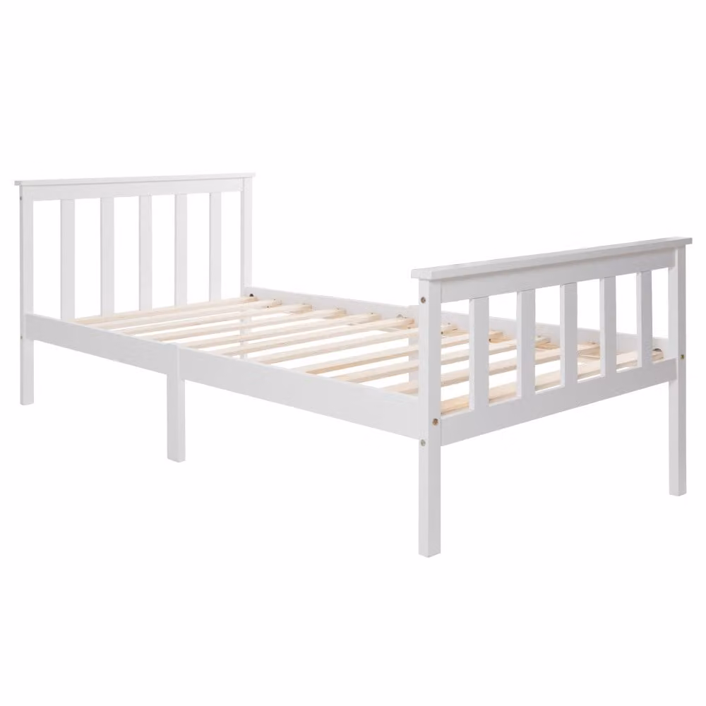 Aosom.UK Solid Pine Small Single Bed Frame with Headboard and Footboard in White – 2